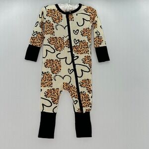 Lucky Elk Bamboo Leopard Heart Two Way Zip Romper Sleeper 6-9M cute cozy footie